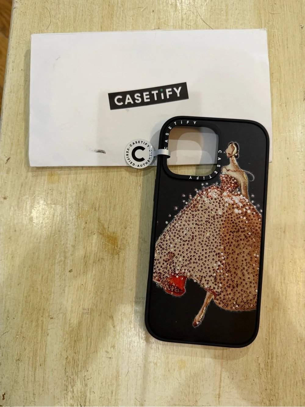 Casetify Black Phone Case with Rose Gold Crystal Dress Design for 17 ProMax New